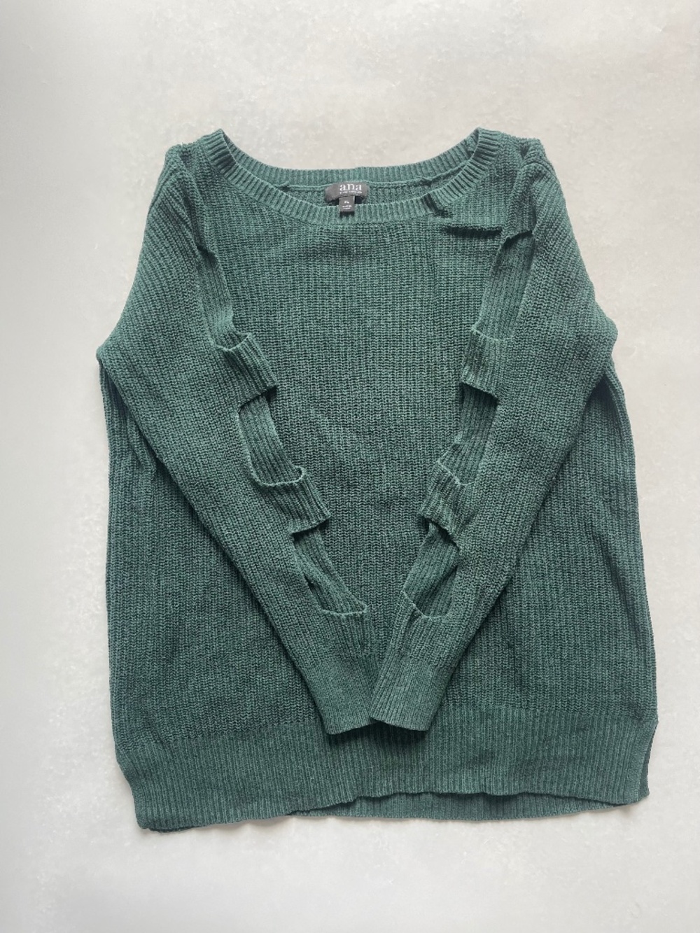 a.n.a. Women’s XL Green Textured Knit Sweater Long Sleeve Cotton Blend